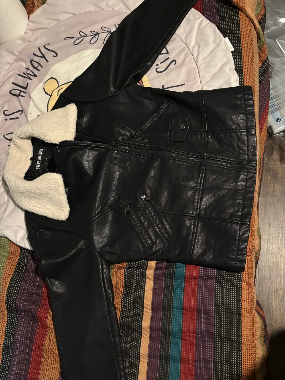 Steve Madden Black Jacket with Cream Sherpa Collar